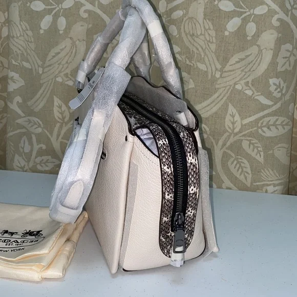Coach Drew Pebble Leather Snakeskin Satchel Shoulder Bag NWT GM/Chalk